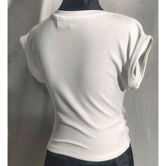 Cropped White V-Neck Top, Front Knot from Cider, XS - Picture 4 of 7